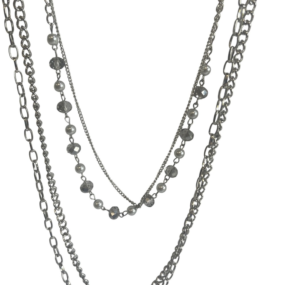 Stunning Multilayer Silvertone Chains‎ With Faceted Beads